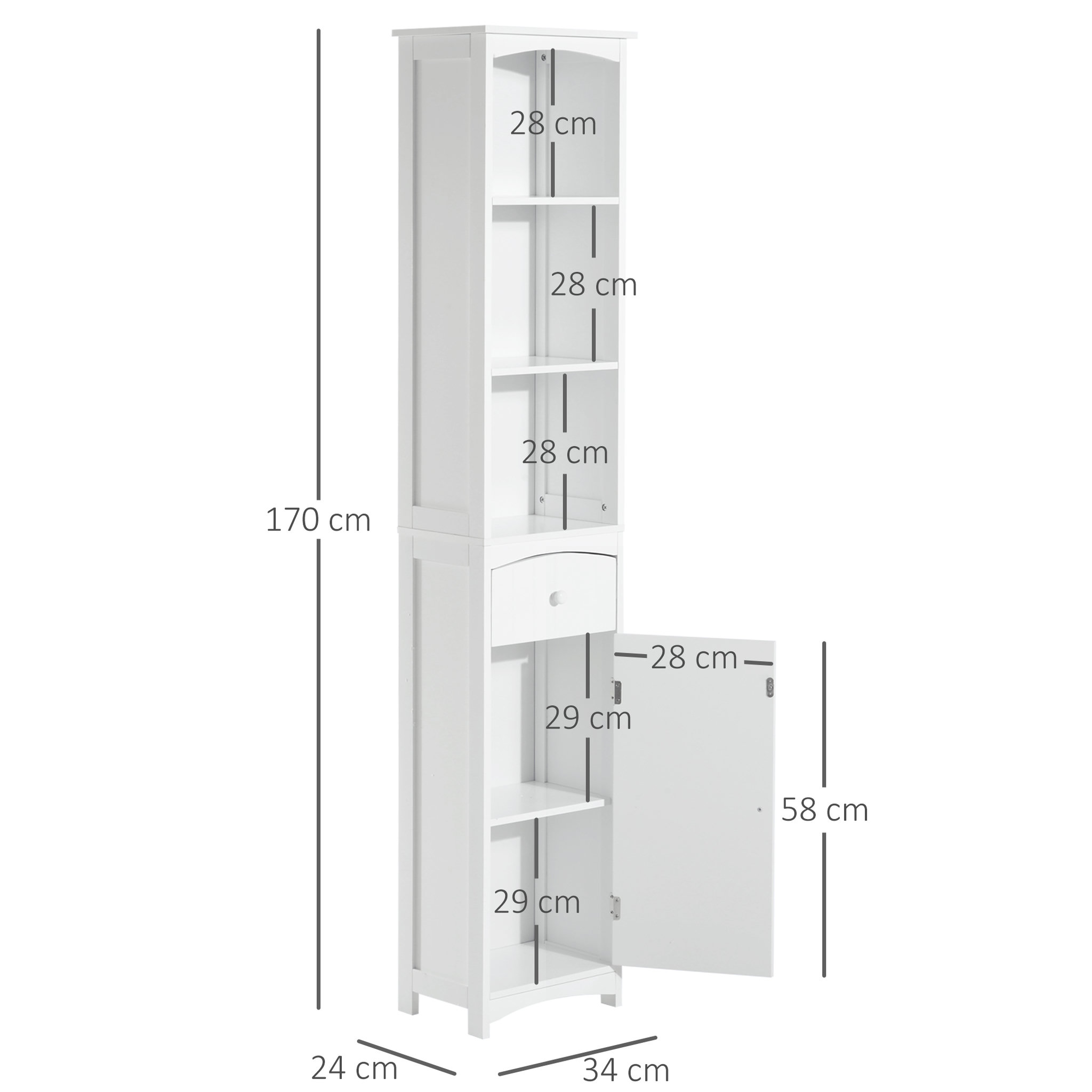 Voir la diapositive 3 : HOMCOM Meuble colonne de salle de bain moderne 34L x 24l x 170H cm blanc