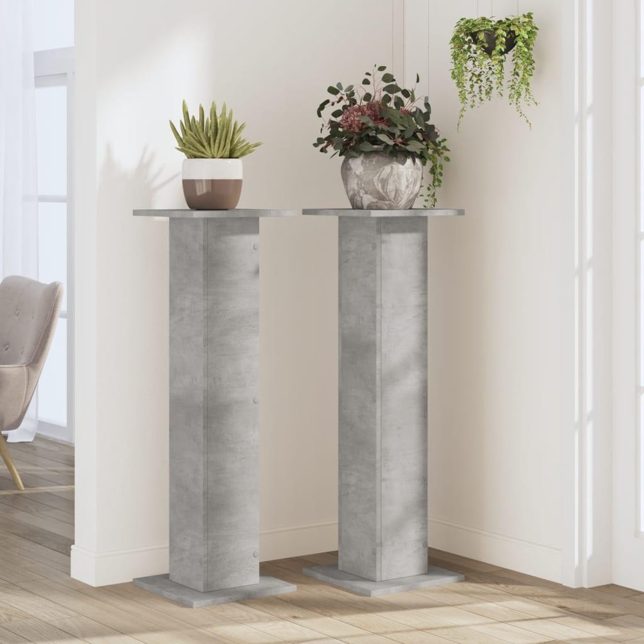 Voir la diapositive 3 : VIDAXL Supports pour plantes 2 pcs gris beton bois d'ingenierie