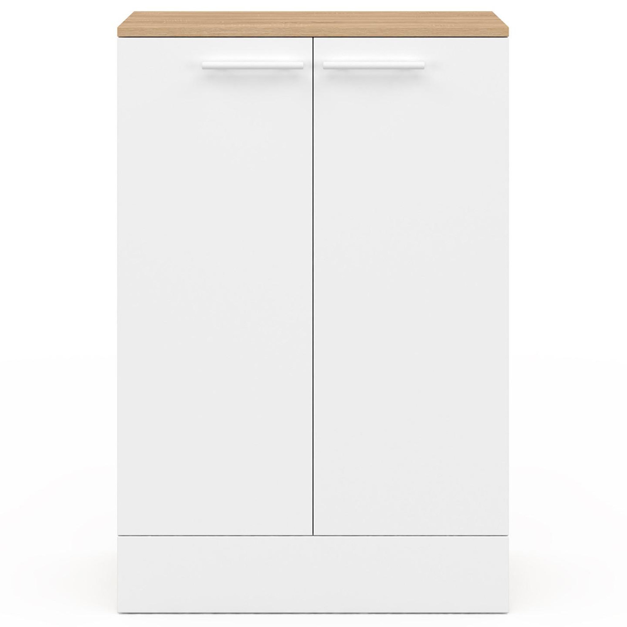 Voir la diapositive 3 : ID MARKET Buffet bas de cuisine ALTO H.90 cm avec rangements blanc et bois