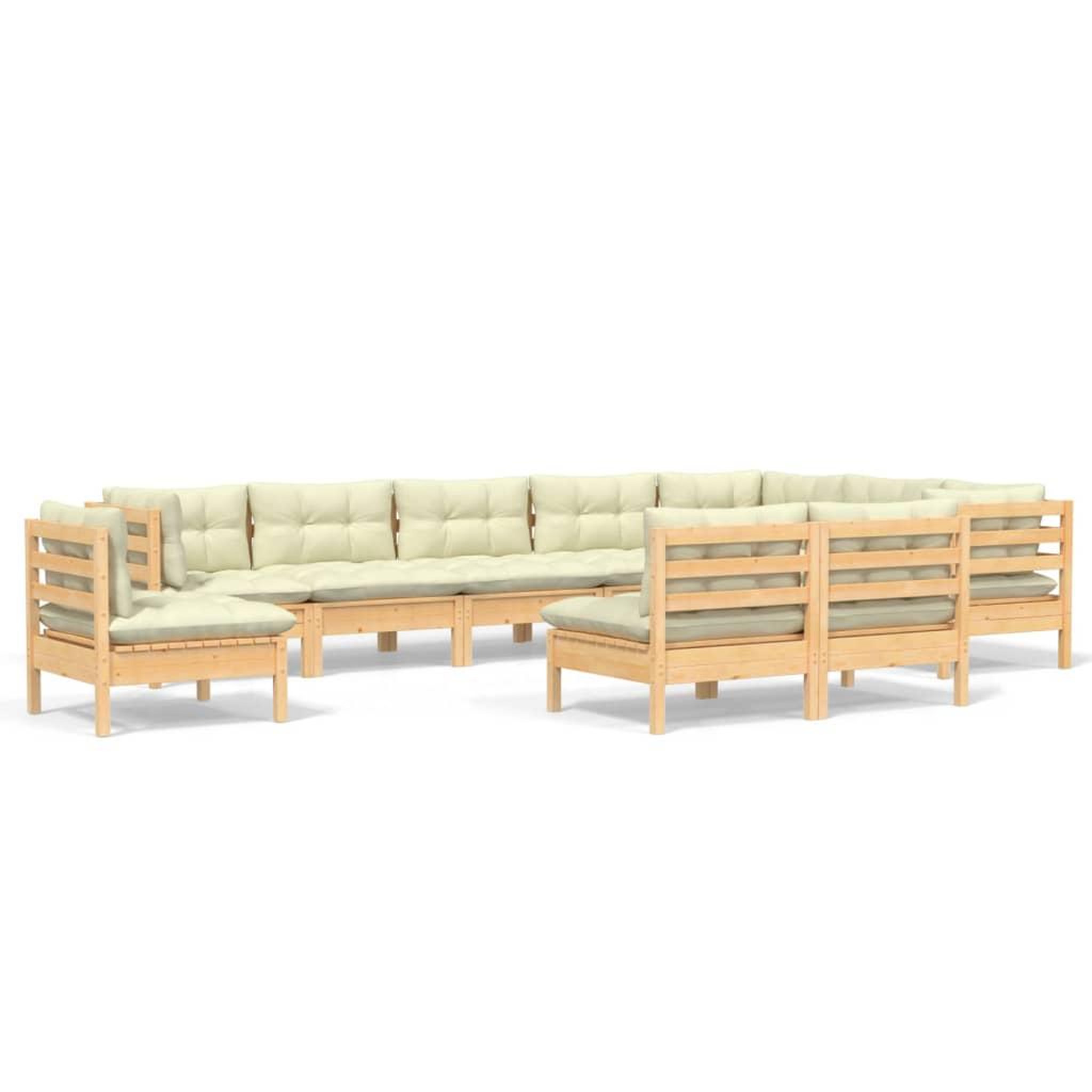 Voir la diapositive 2 : VIDAXL Salon de jardin 10 pcs avec coussins creme bois de pin massif
