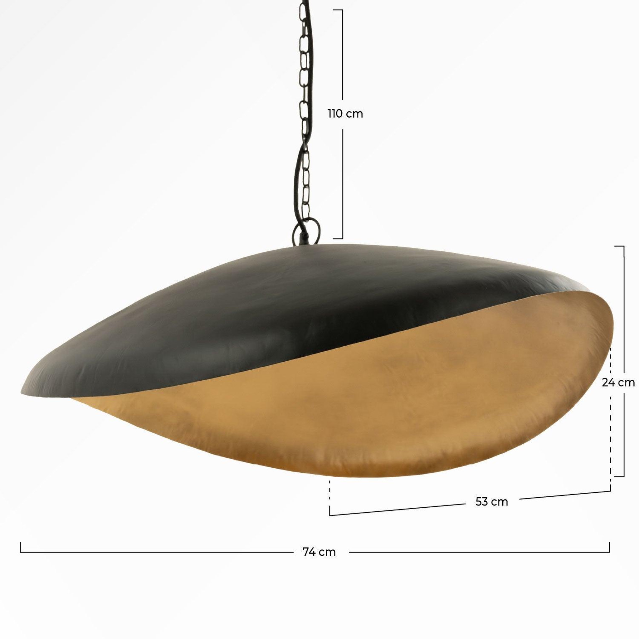 Voir la diapositive 4 : MAISON PAVANE Suspension en métal noir et doré 74 cm-pacha