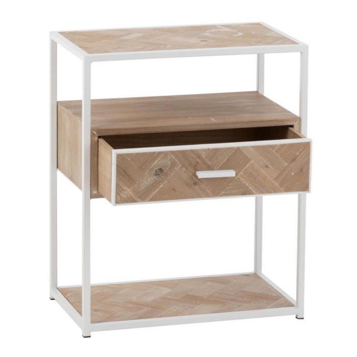 Paris Prix Table d'Appoint 1 Tiroir  Miraza  61cm Naturel & Blanc