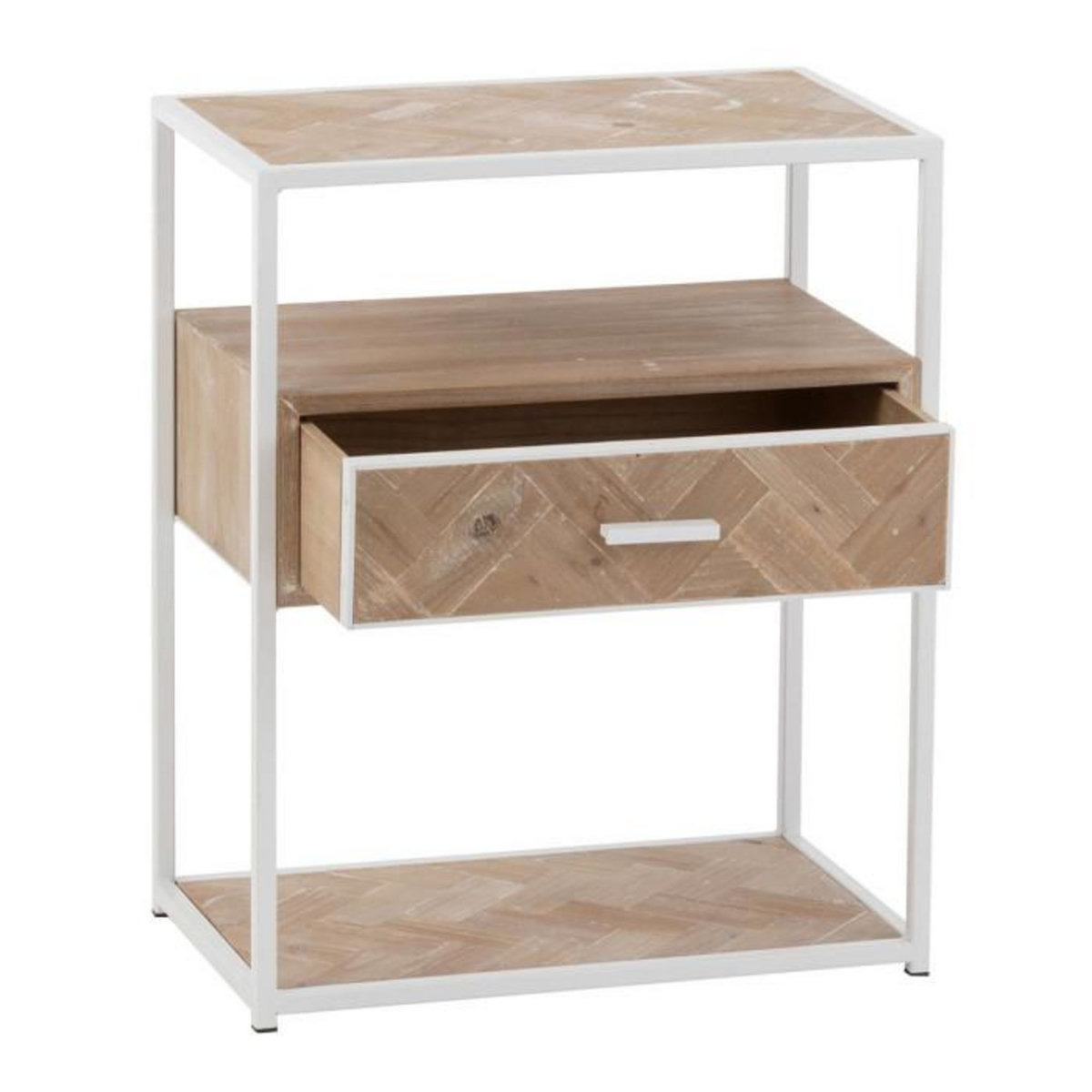 Paris Prix Table d'Appoint 1 Tiroir  Miraza  61cm Naturel & Blanc
