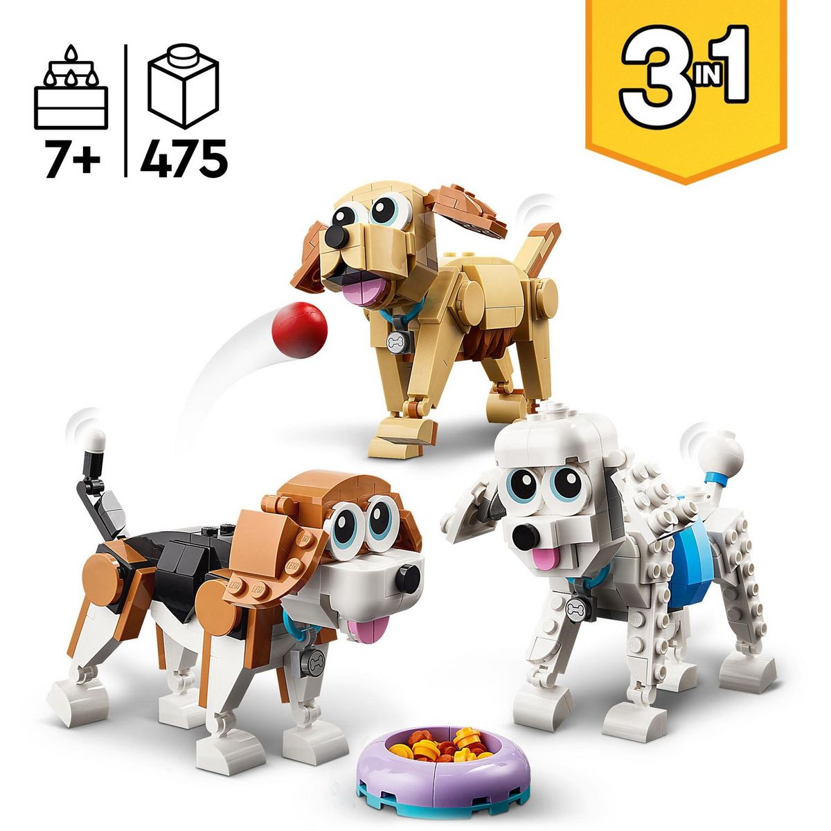 LEGO Creator 31137 - Adorables chiens,  Figurines de Teckel, Carlin, Caniche, Jouet de Construction