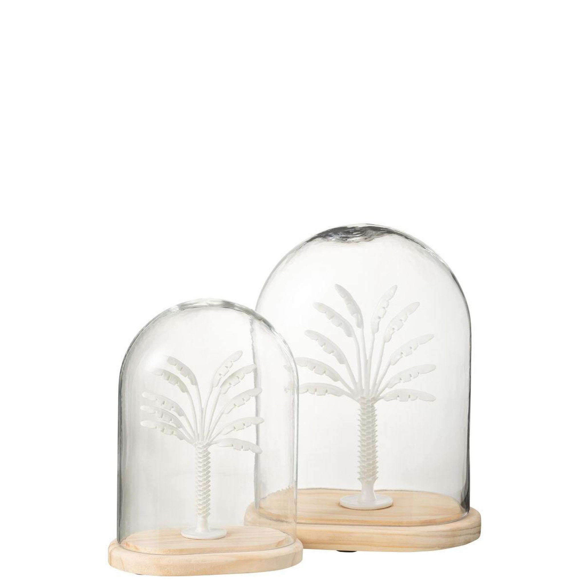 Voir la diapositive 2 : J-LINE Cloche déco en verre  palmier  28cm blanc