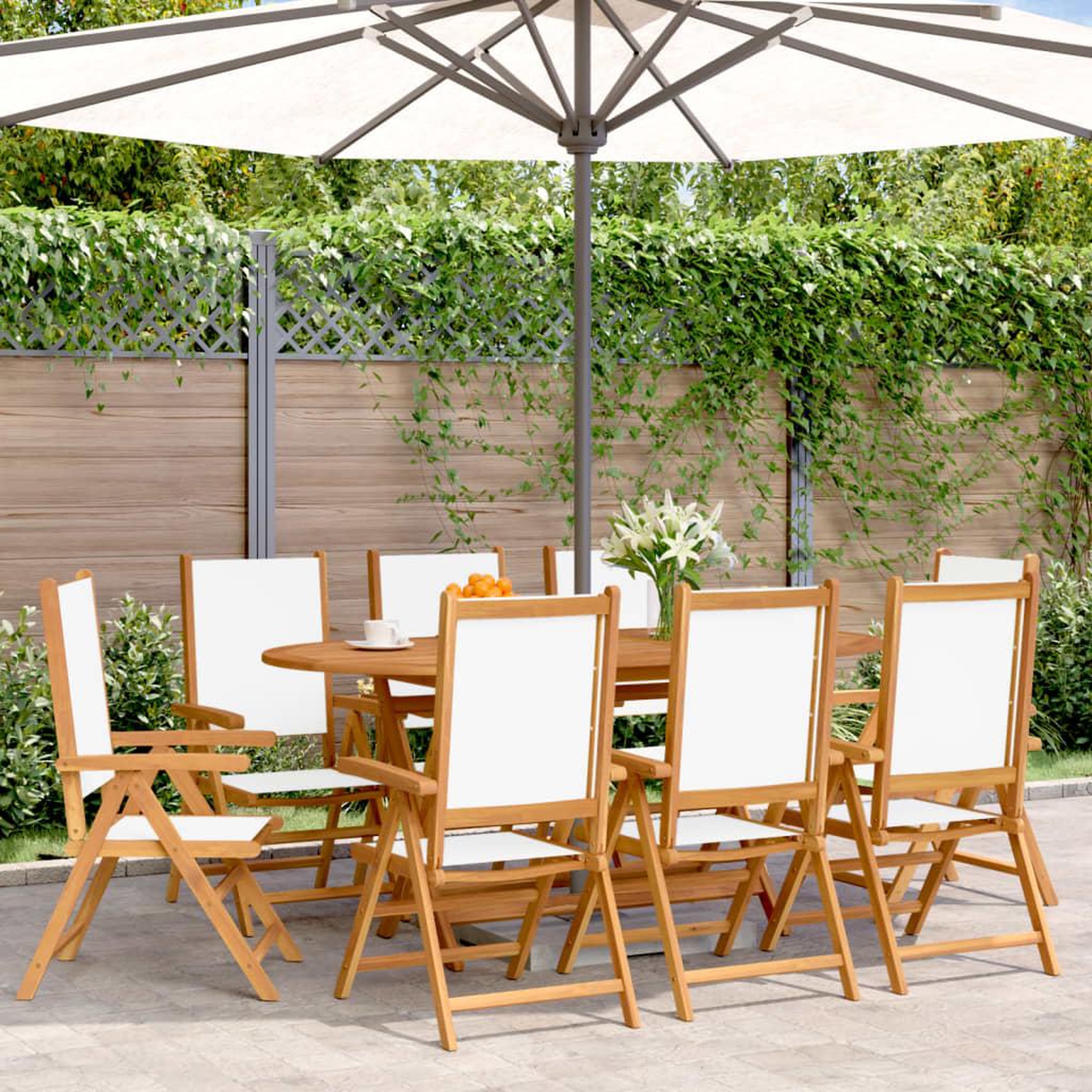 VIDAXL Chaises inclinables de jardin lot de 8 tissu et bois massif