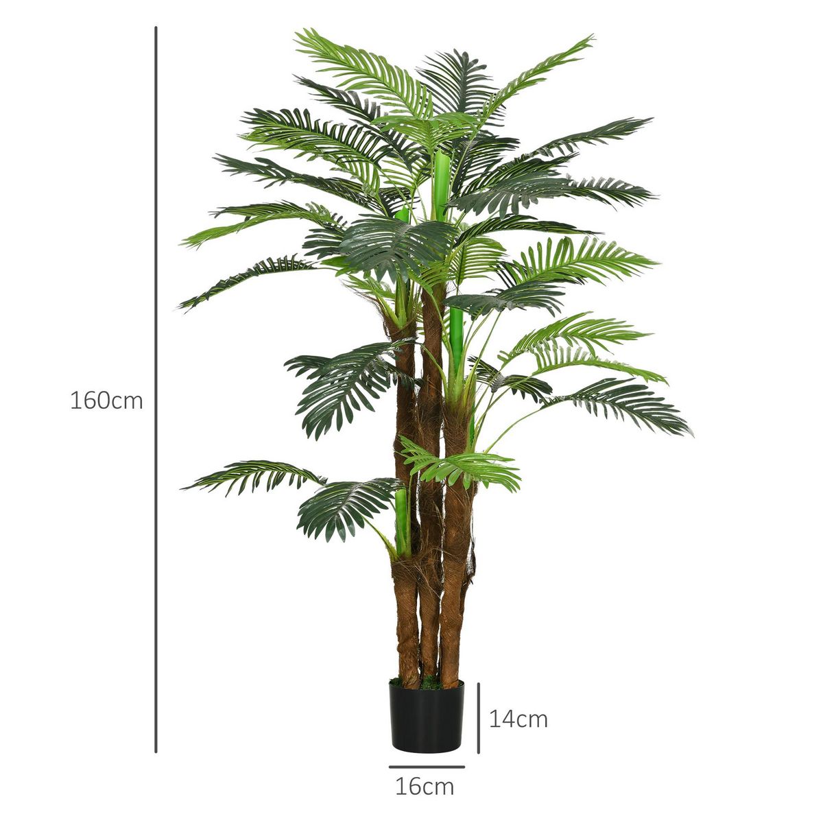 HOMCOM Palmier artificiel H.1,6 m arbre artificiel tronc branches lichen feuilles grand réalisme pot inclus