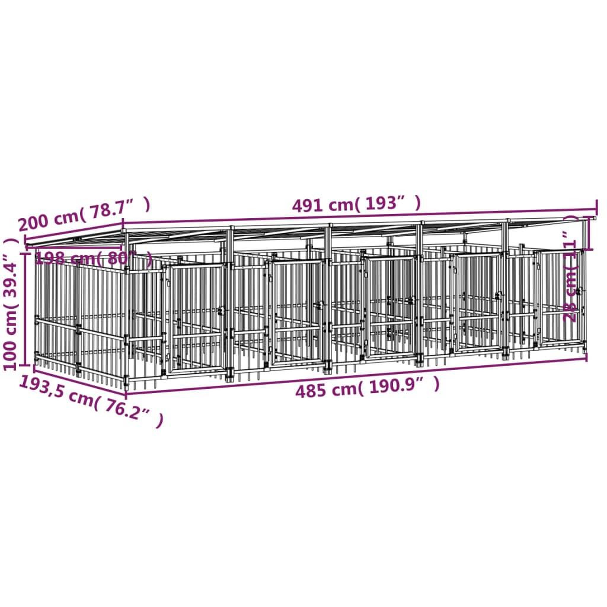 Voir la diapositive 6 : VIDAXL Chenil d'exterieur avec toit pour chiens Acier 9,38 m²