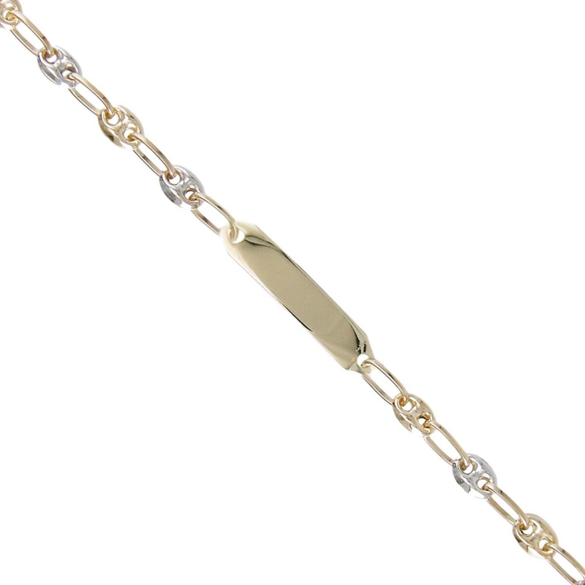 L'ATELIER D'AZUR Bracelet Enfant Or Bicolore - Jaune et Blanc - Gourmette - Maille Grain de Café - Gravure Offerte