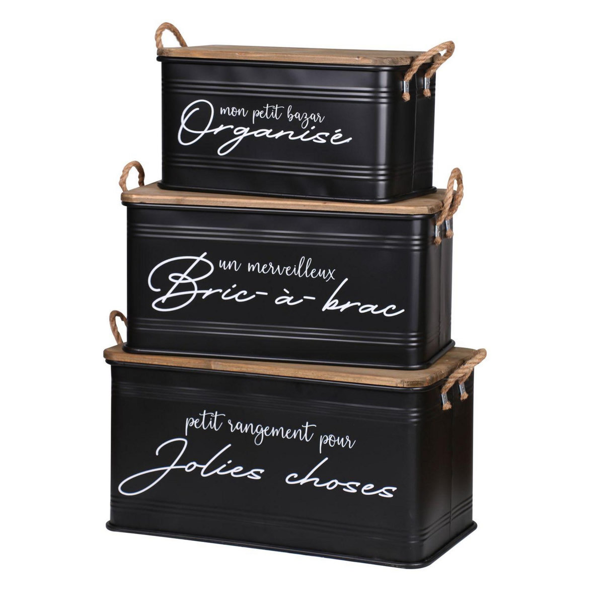 TOILINUX Lot de 3 boites de rangement en métal