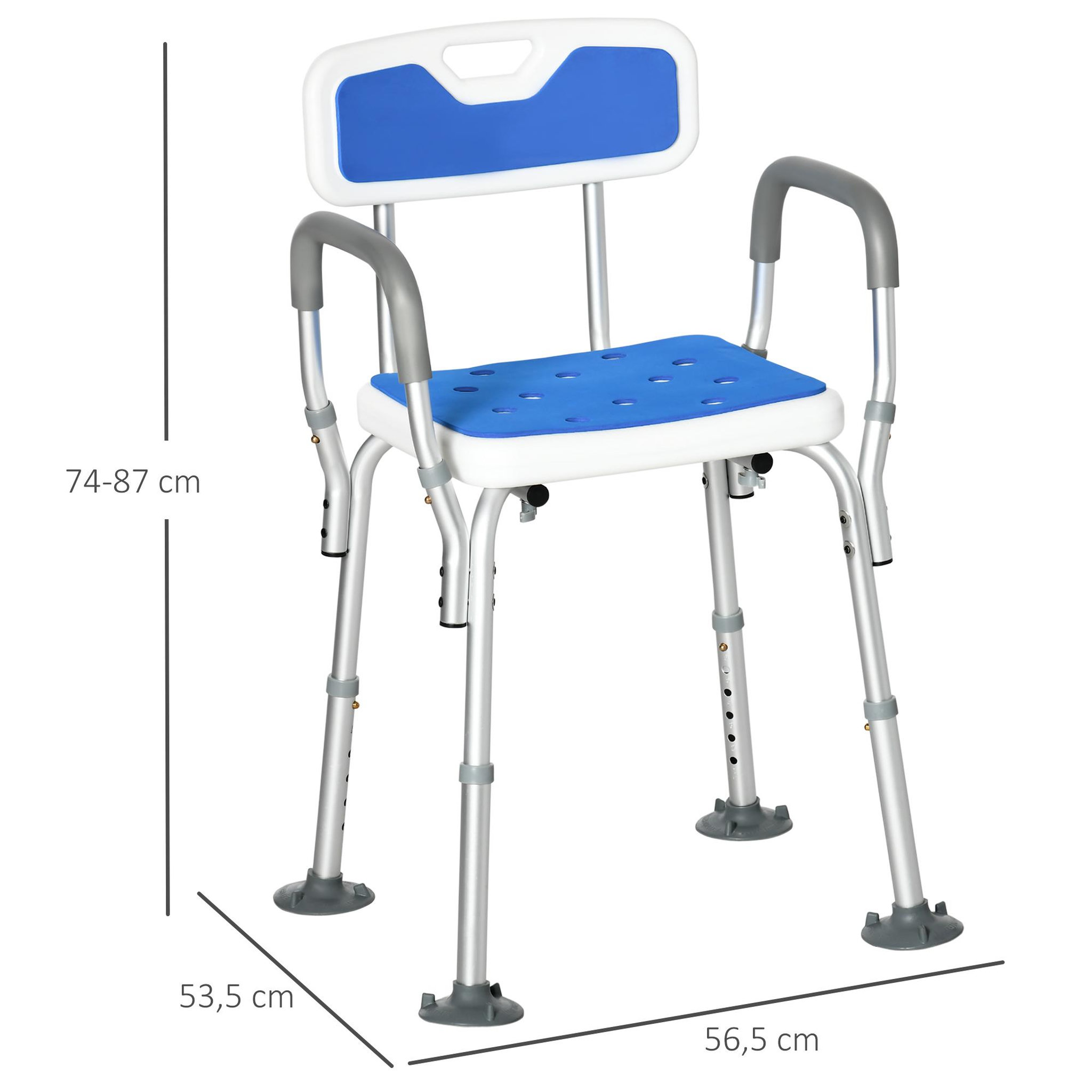 Voir la diapositive 3 : HOMCOM Chaise de douche siège de douche ergonomique hauteur réglable pieds antidérapants charge max. 136 kg alu hdpe blanc bleu