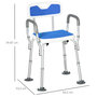 Voir la diapositive 3 : HOMCOM Chaise de douche siège de douche ergonomique hauteur réglable pieds antidérapants charge max. 136 Kg alu HDPE blanc bleu