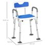 Voir la diapositive 3 : HOMCOM Chaise de douche siège de douche ergonomique hauteur réglable pieds antidérapants charge max. 136 Kg alu HDPE blanc bleu