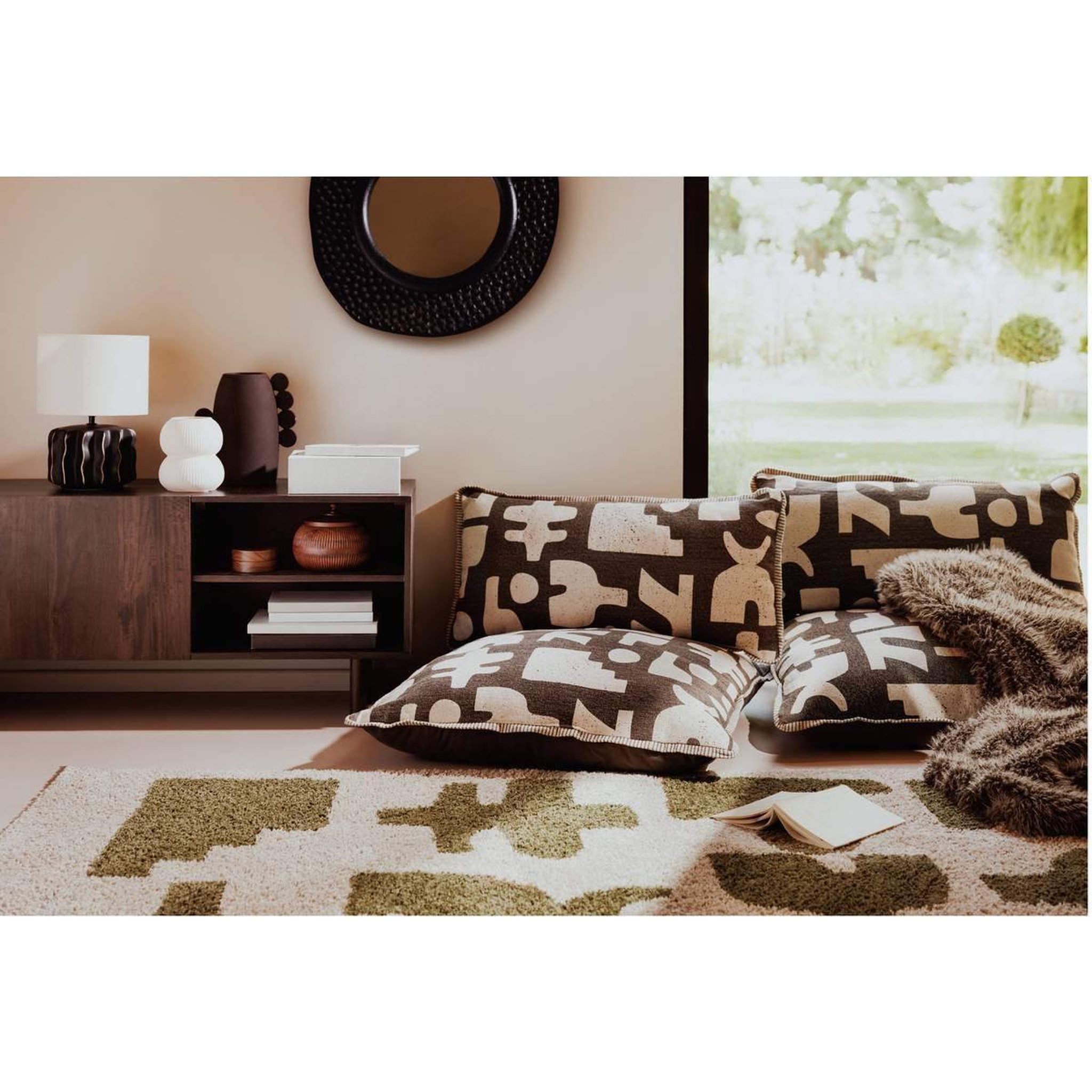 Voir la diapositive 6 : ATMOSPHERA Coussin de Sol en Coton  Nyero  40x80cm Kaki