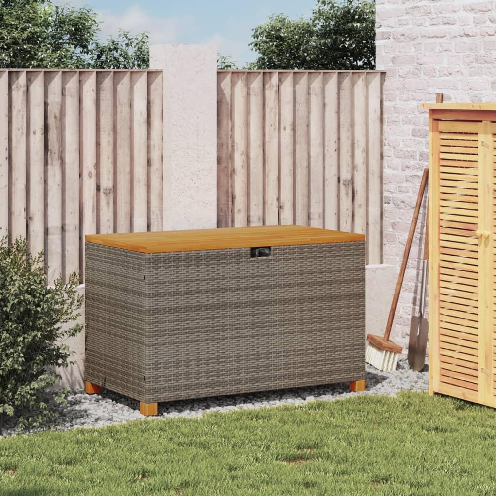 Voir la diapositive 3 : VIDAXL Boîte de rangement de jardin gris resine tressee bois d'acacia