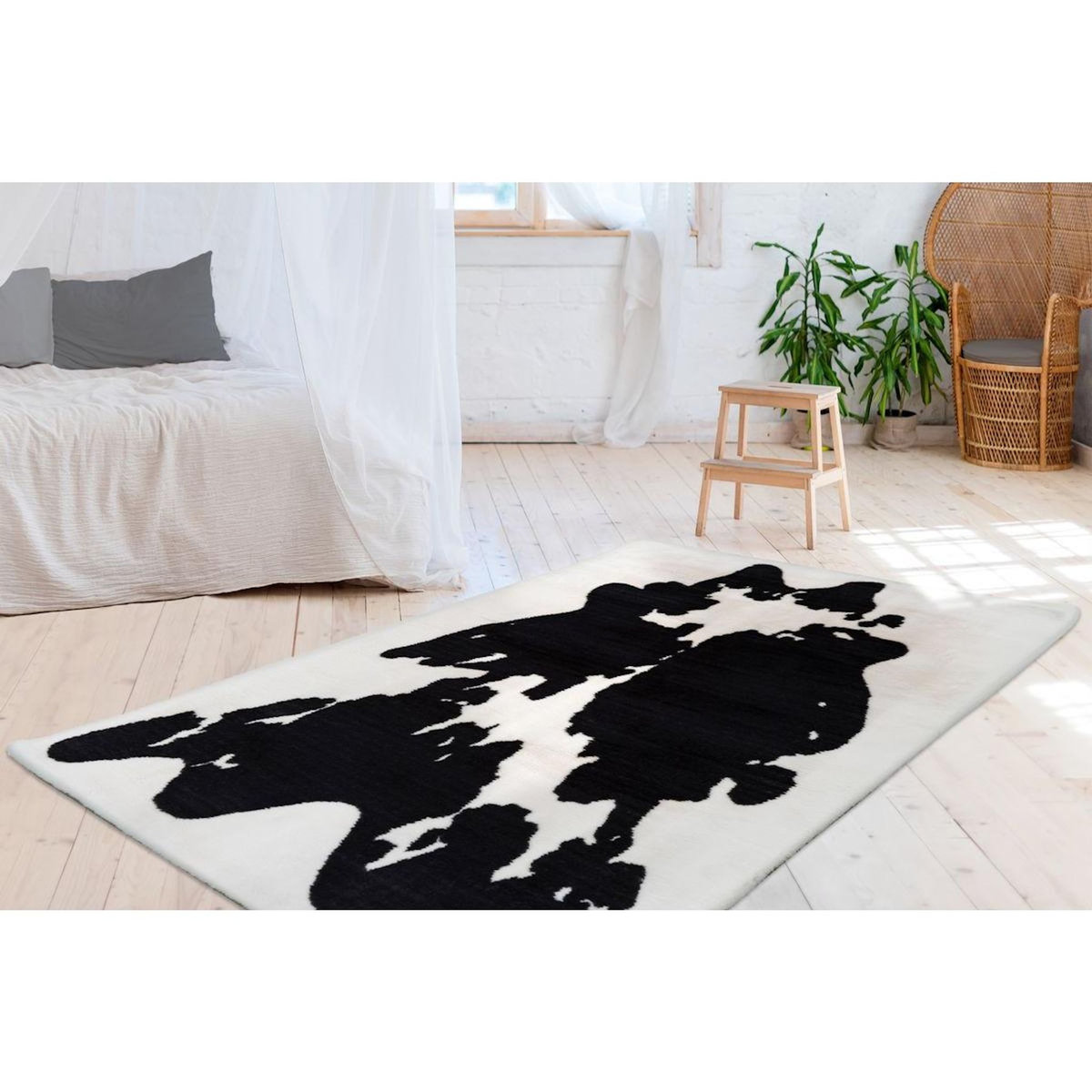 Paris Prix Tapis Imitation Fourrure  Rabbit  Noir & Blanc