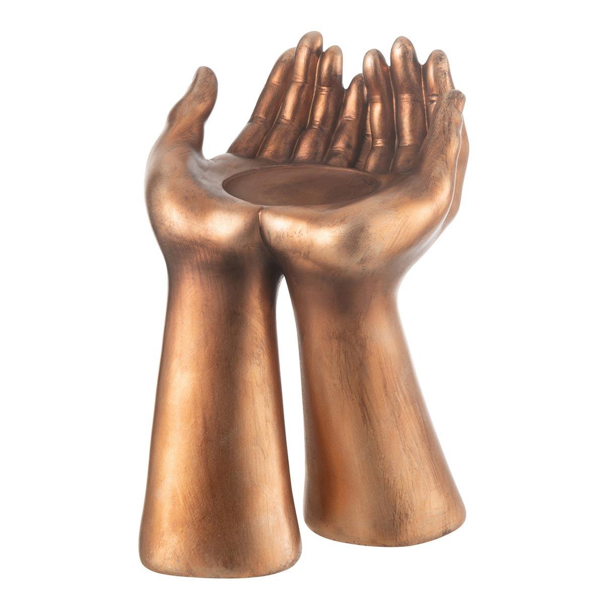 J-LINE Bougeoir déco en résine  mains  25cm cuivre