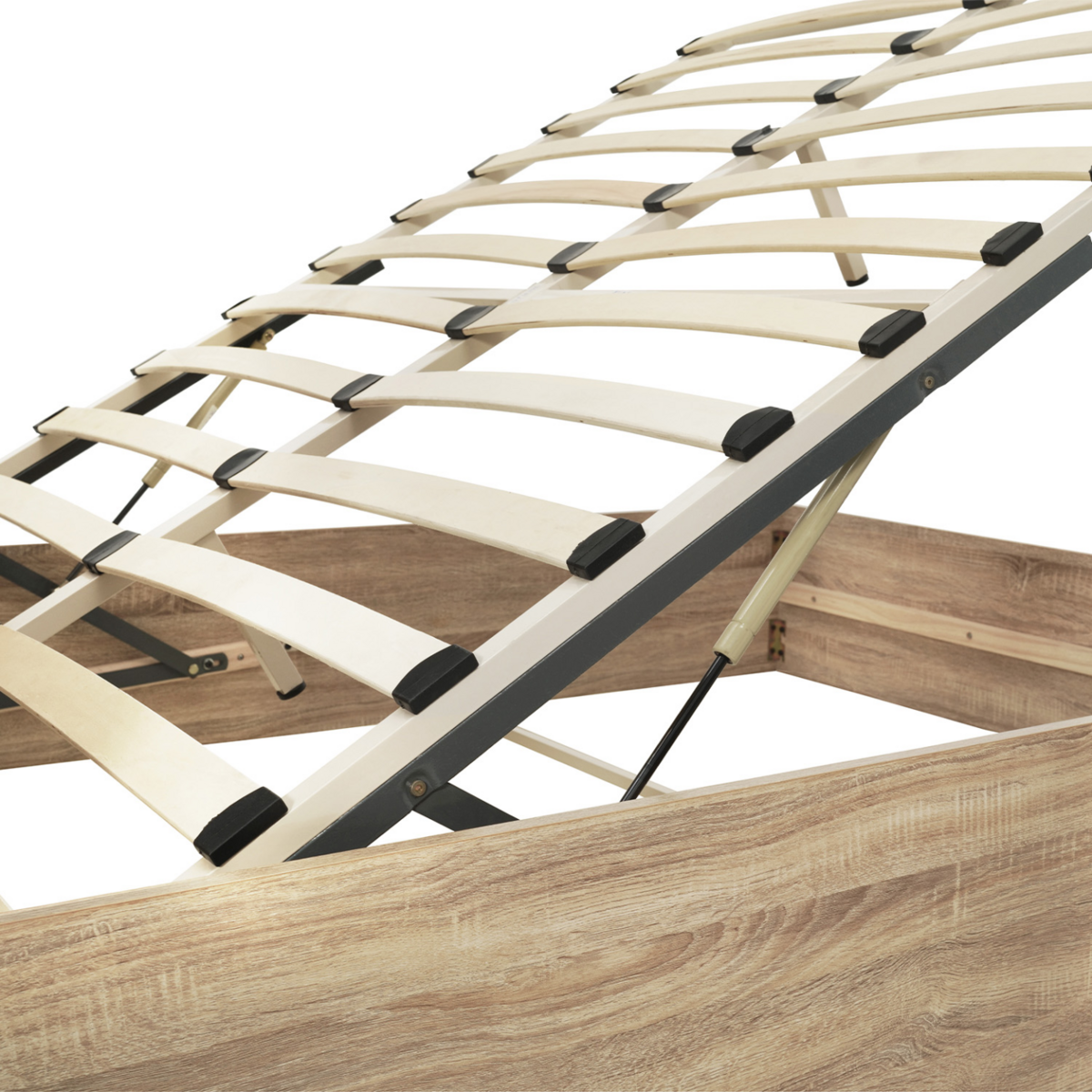 ID MARKET Lit coffre double SEASIDE avec tête de lit et sommier 140x190 cm façon hêtre