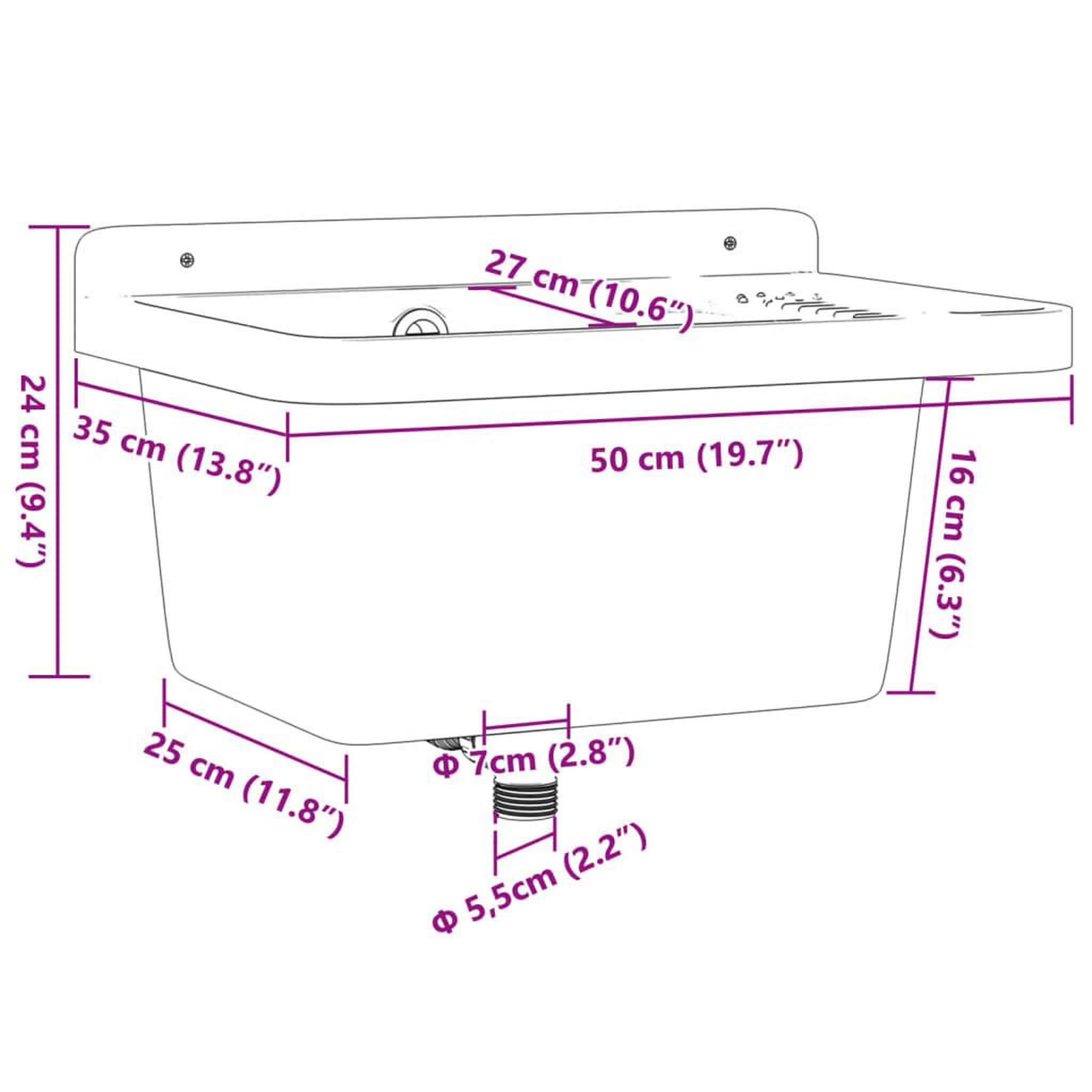 Voir la diapositive 6 : VIDAXL Lavabo pour montage murale gris 50x35x24 cm resine