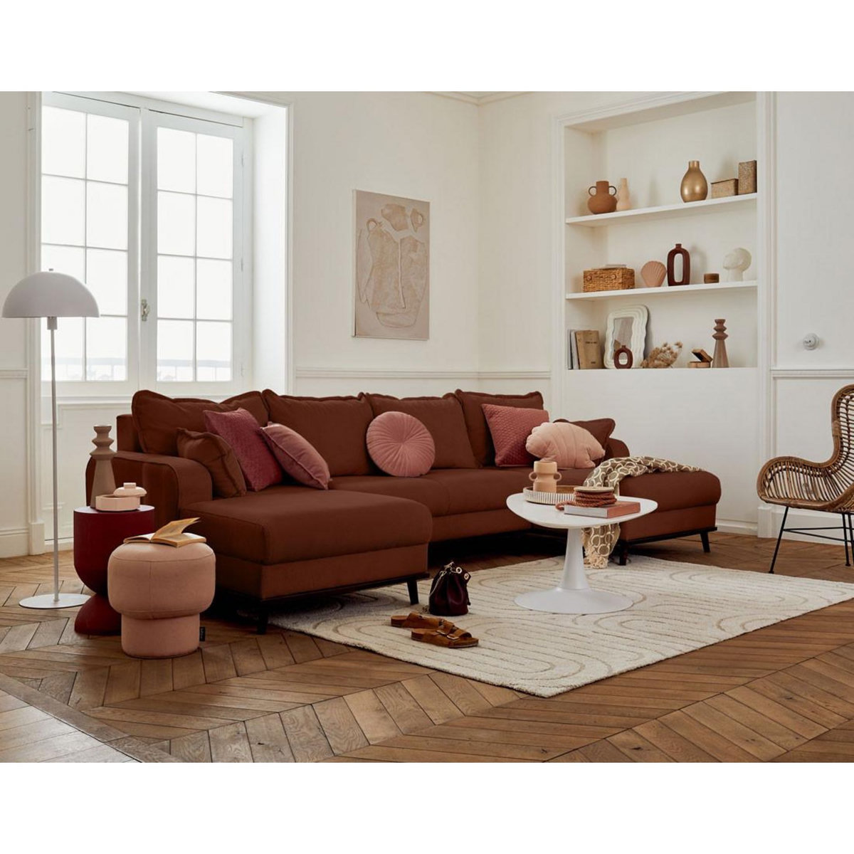 LISA DESIGN Albane - canapé panoramique en u - 7 places - convertible avec coffre - en velours côtelé