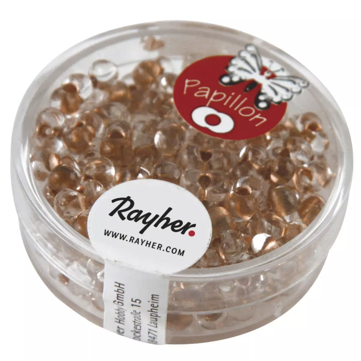 Rayher Rocailles papillon, cuivre brillant, 3,2x6,5mm, boîte 18 g