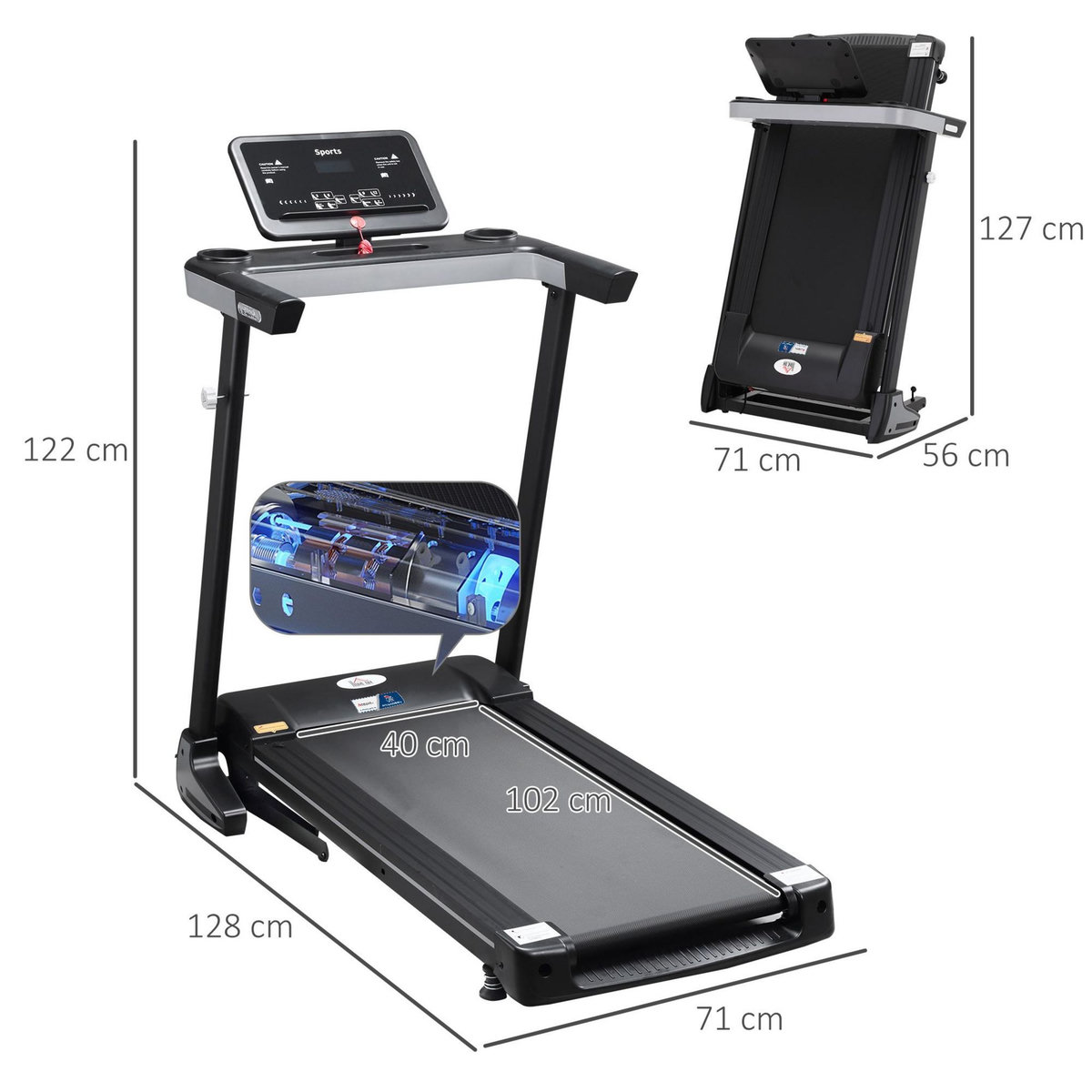 HOMCOM Tapis de course pliable - collaboration Aosom.fr x FFHandball - 1-12 Km/h 500 W écran LCD 12 programmes noir
