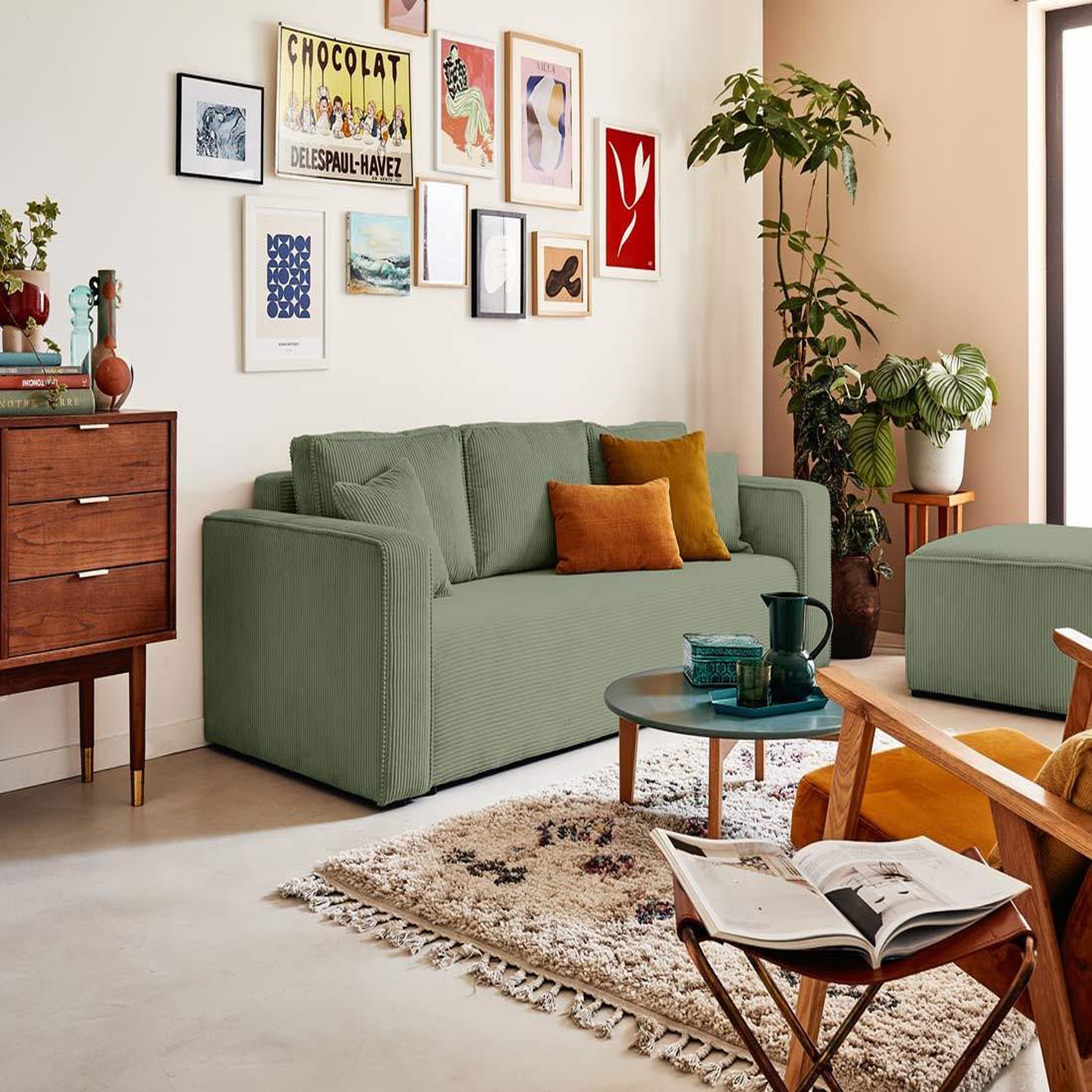 Voir la diapositive 3 : BEST MOBILIER Topaze - pouf - en velours côtelé