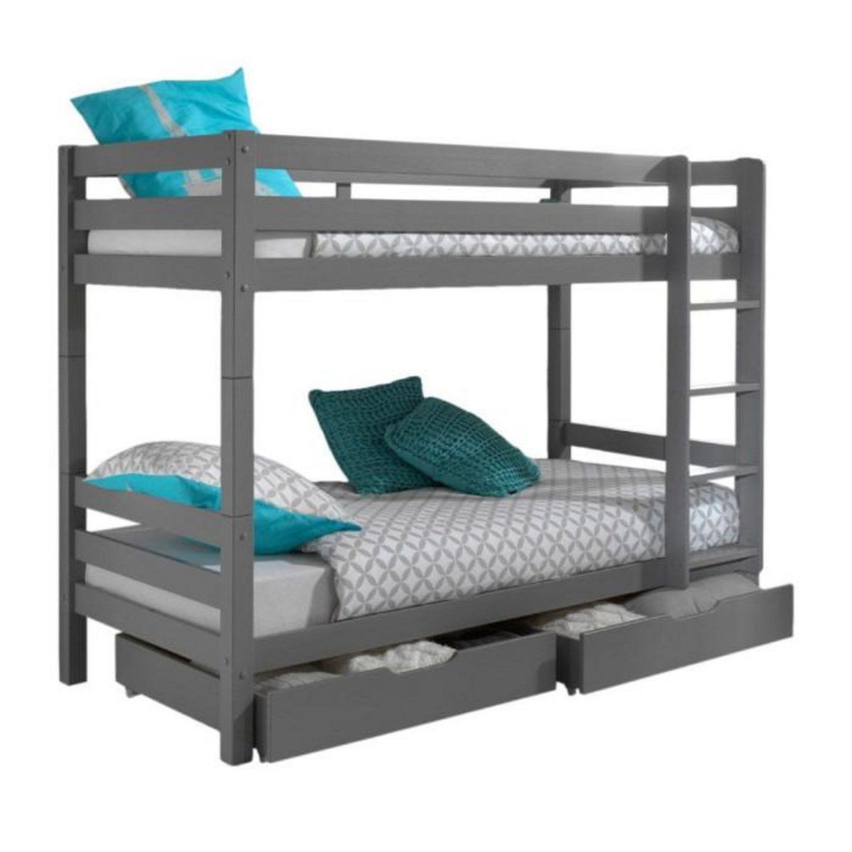 Paris Prix Pack - Lit Superposé Enfant & 2 Tiroirs  Pino II  Gris