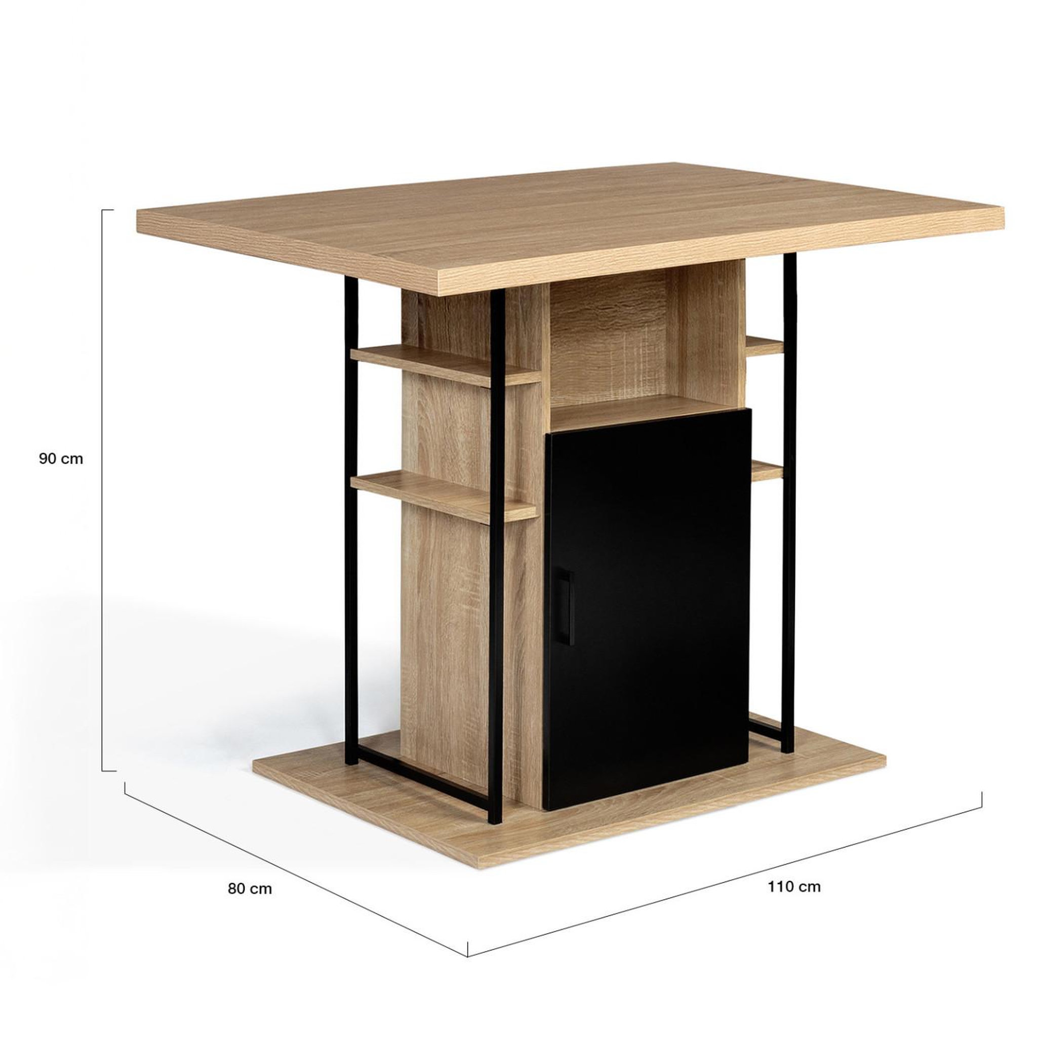 Voir la diapositive 6 : ID MARKET Ilot central ugo 110 cm bois noir et imitation hêtre avec rangements design industriel