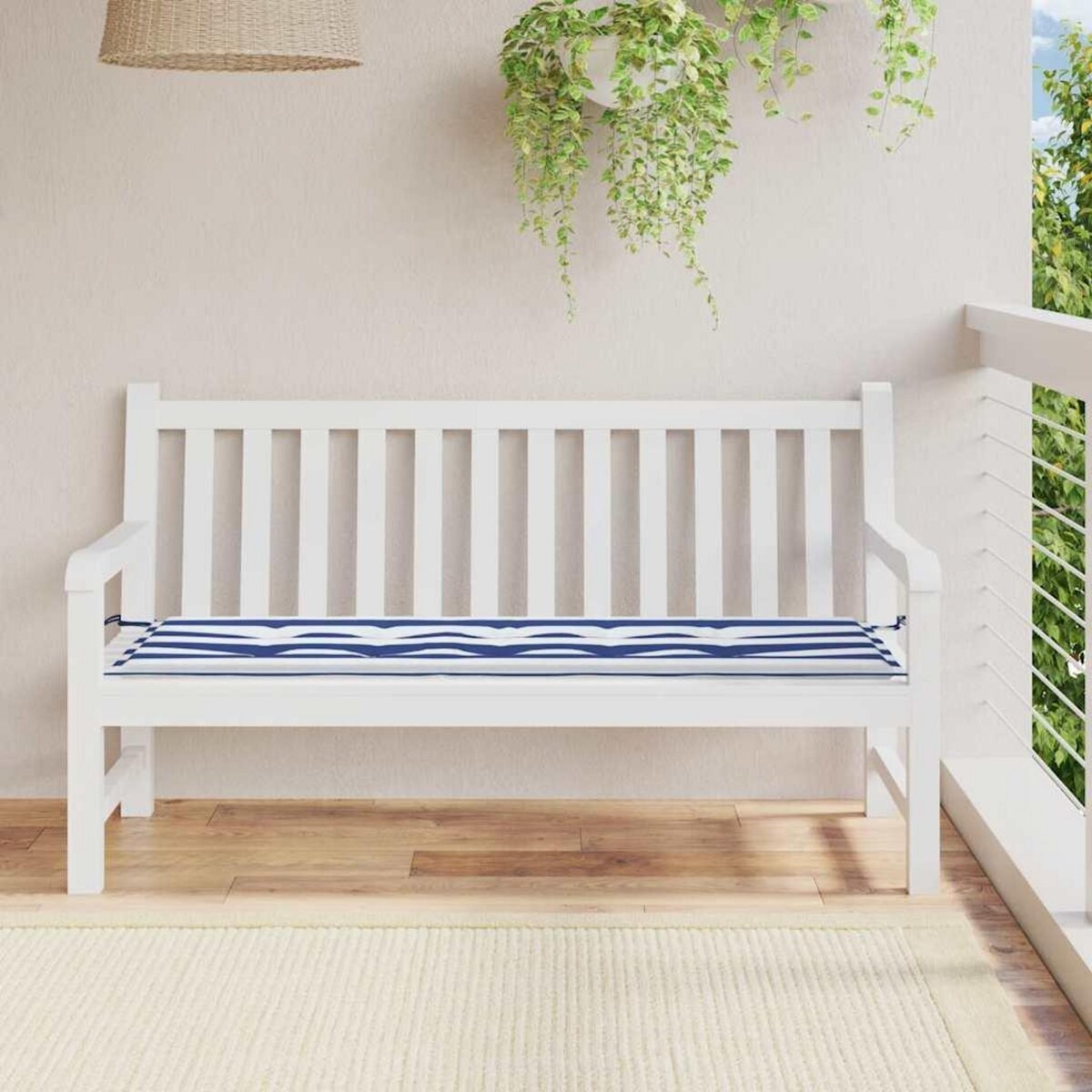 VIDAXL Coussin de banc de jardin rayures bleues et blanches 150x50x3cm