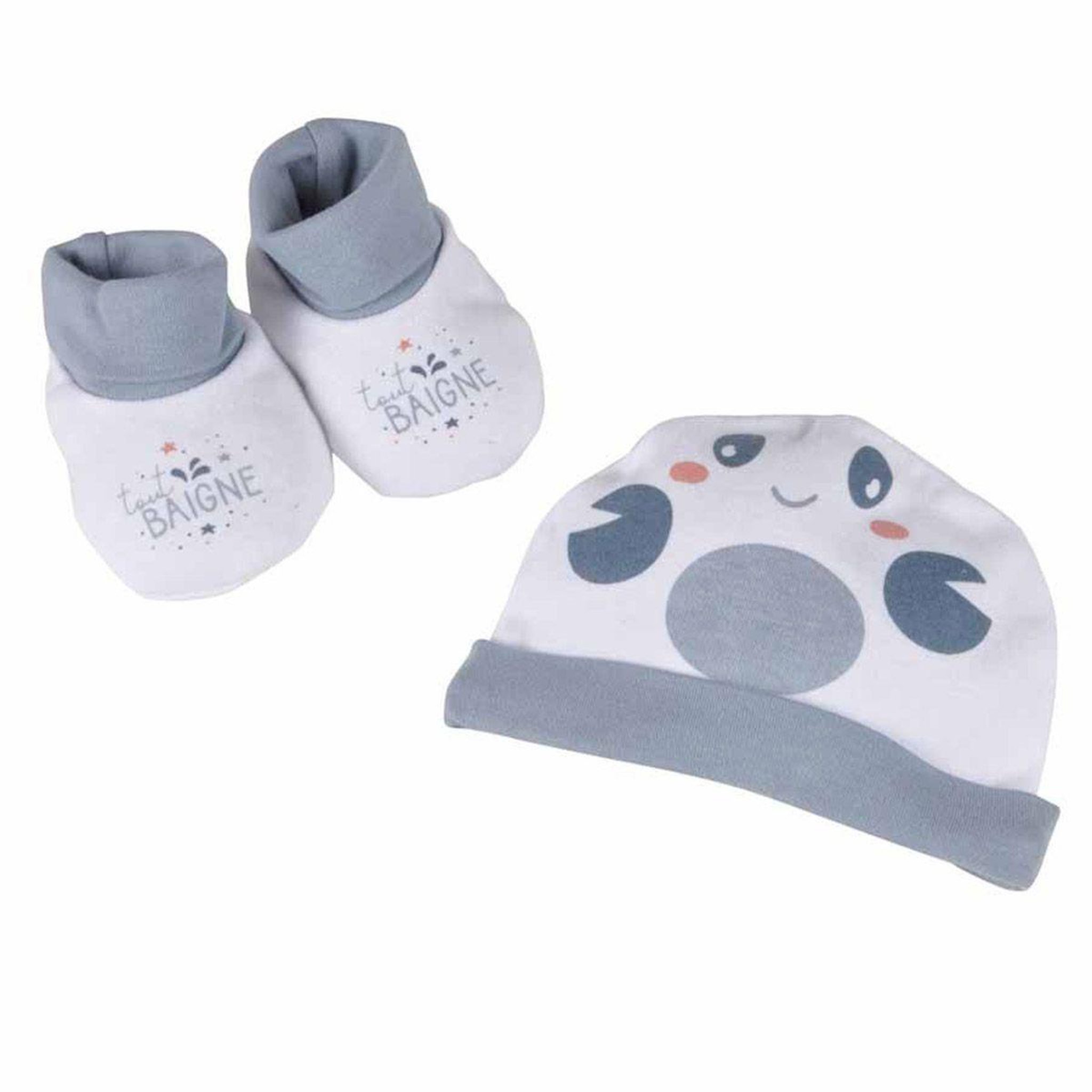 Voir la diapositive 1 : HOMEA Lot bonnet & chaussons  crabe  0 à 1 mois bleu