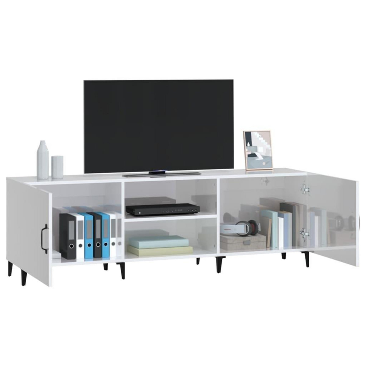 VIDAXL Meuble TV blanc brillant 150x30x50 cm bois d'ingenierie