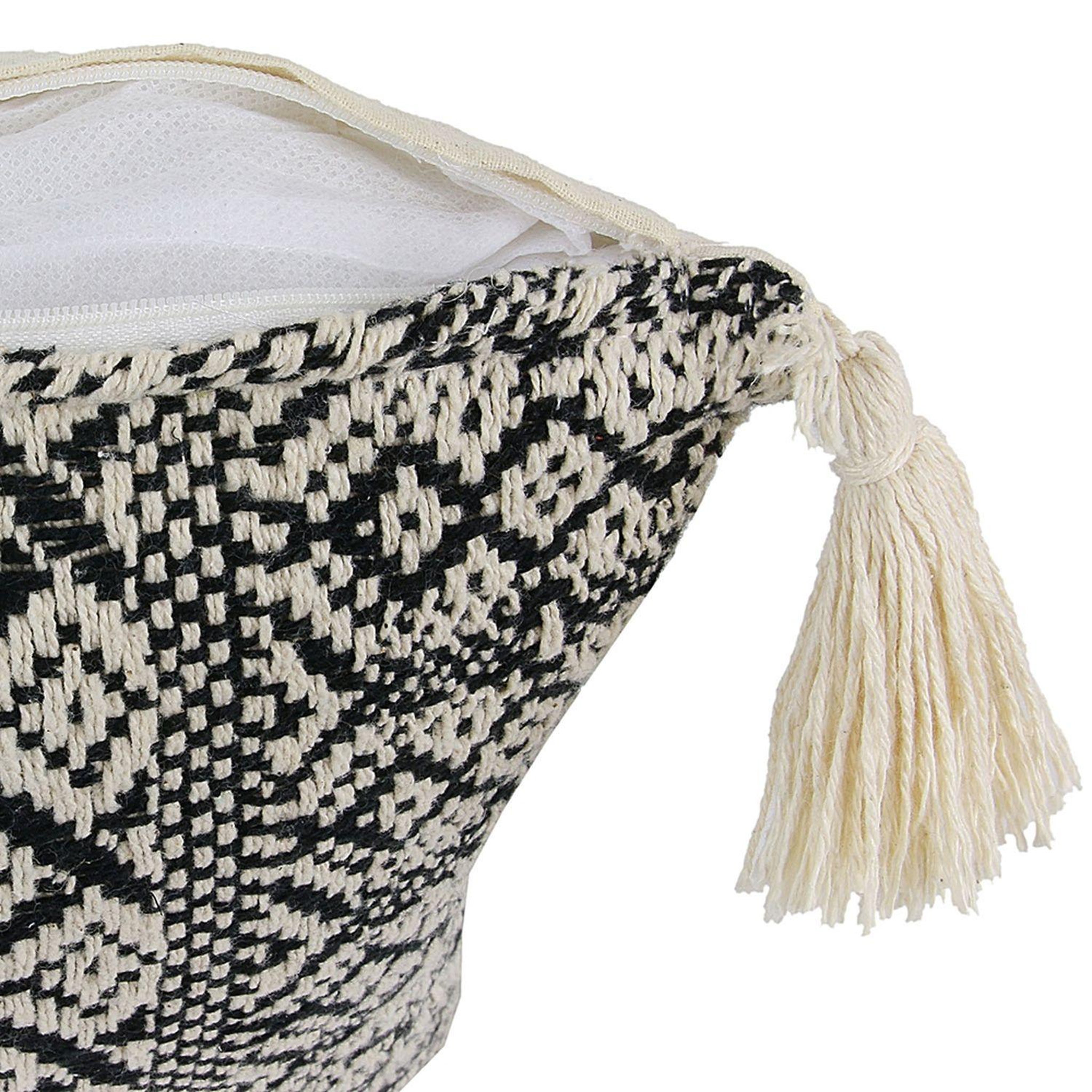 Voir la diapositive 2 : The Home Deco Factory Coussin à pompons ethnique - l. 40 x l. 40 cm - beige