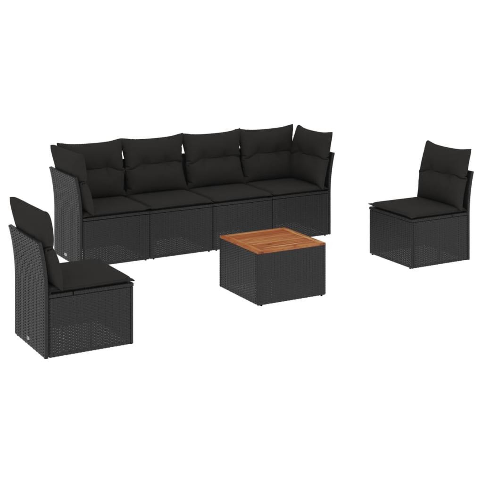 Voir la diapositive 2 : VIDAXL Salon de jardin 7 pcs avec coussins noir resine tressee