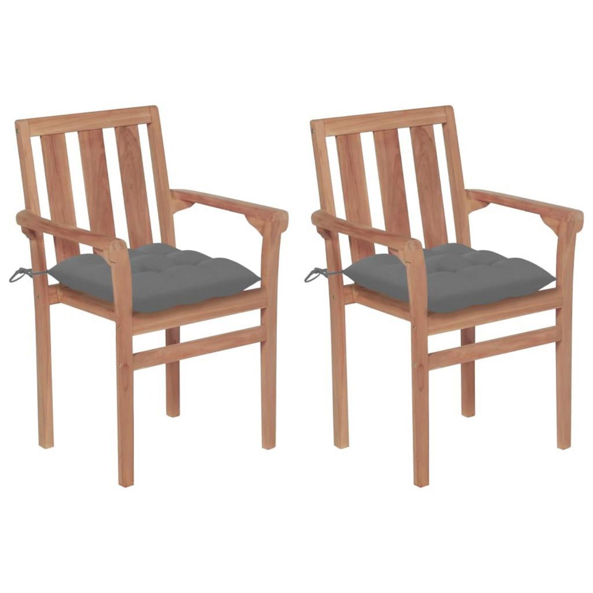 VIDAXL Chaises de jardin lot de 2 et coussins gris Bois de teck massif