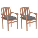 VIDAXL Chaises de jardin lot de 2 et coussins gris Bois de teck massif