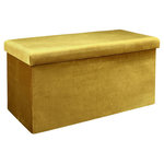 The Home Deco Factory Coffre banc pliable design velours Giulia. Coloris disponibles : Jaune, Rose, Gris, Bleu