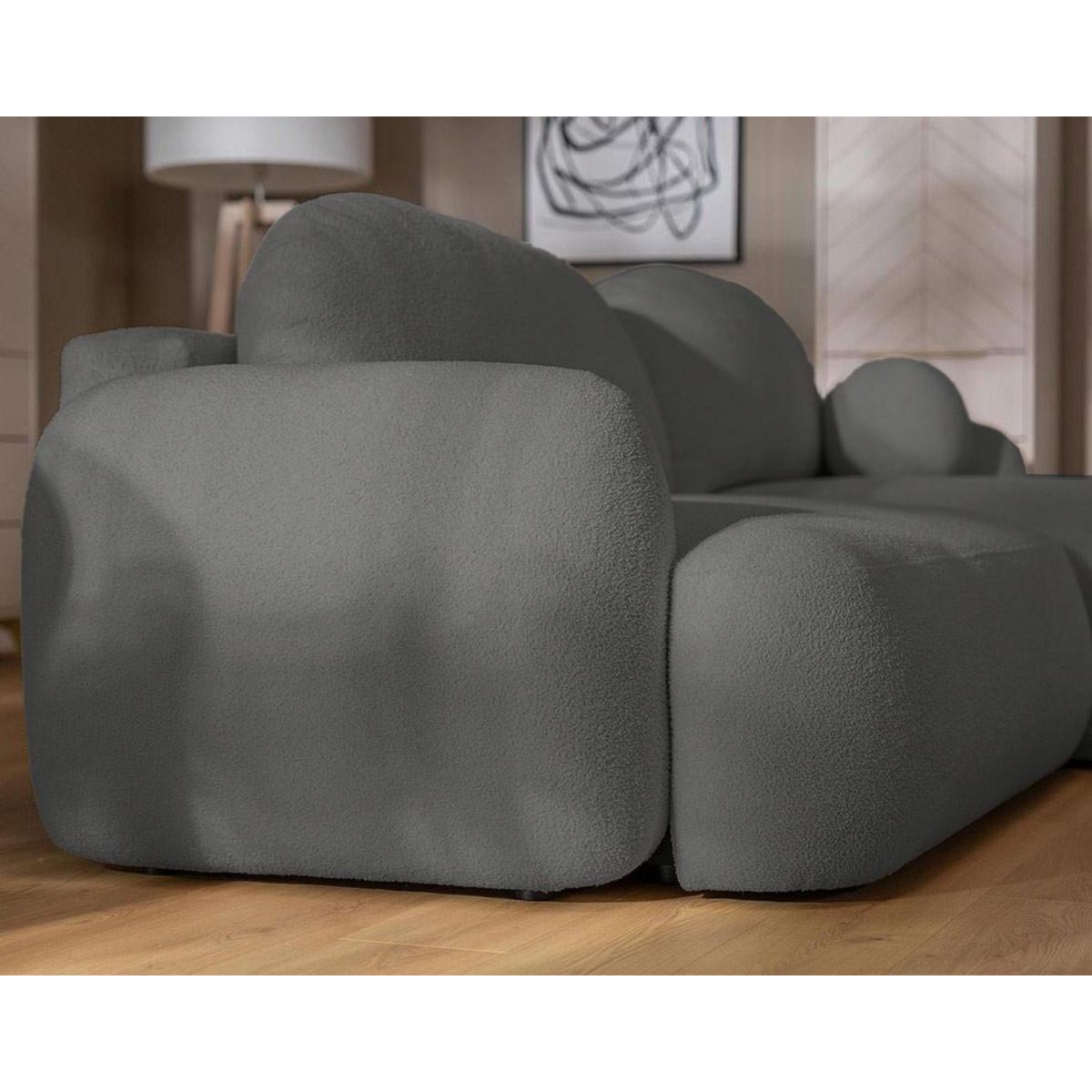 BEST MOBILIER Berenice - canapé d'angle gauche 4 places convertible avec coffre en tissu bouclette