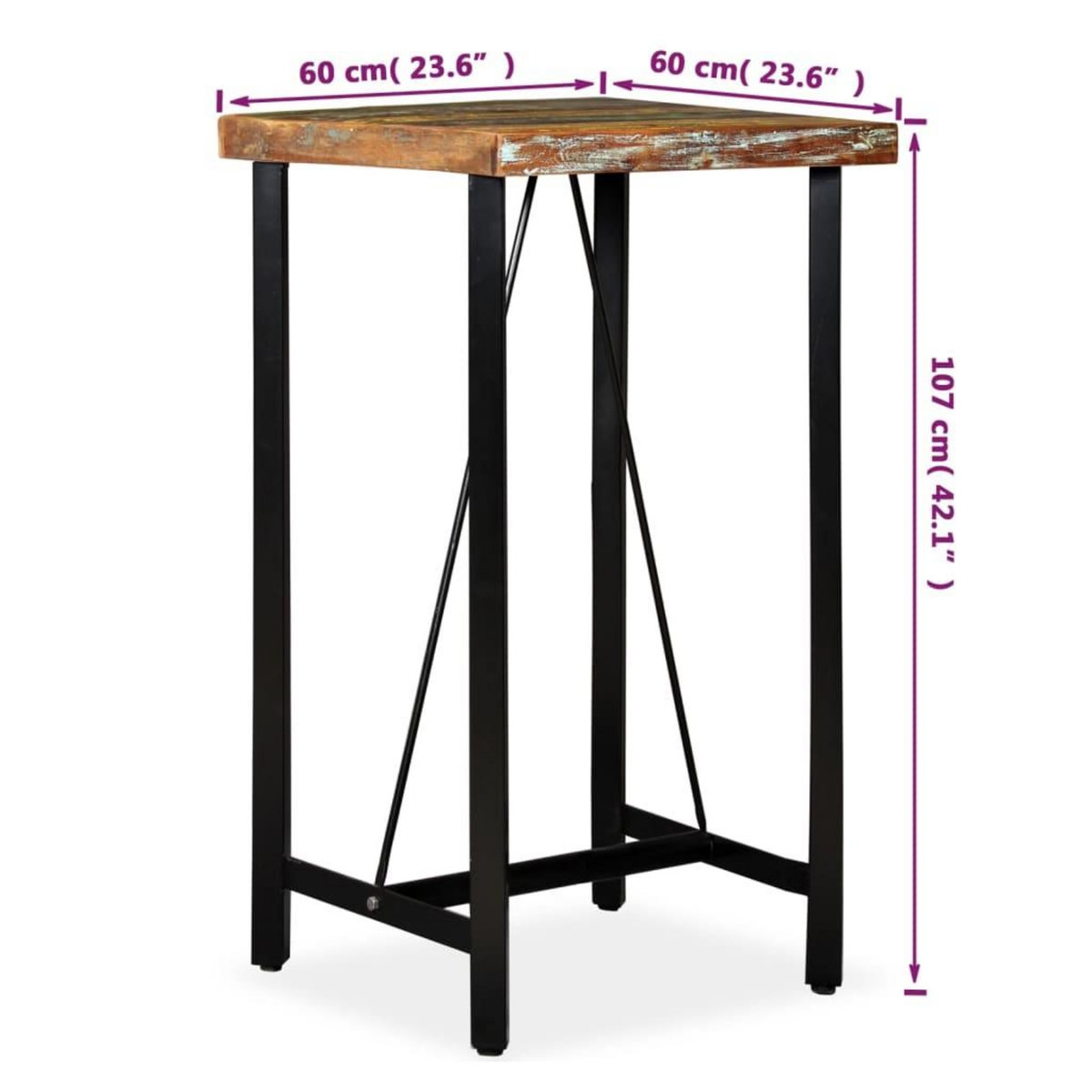 VIDAXL Table de bar Bois de recuperation massif 60x60x107 cm