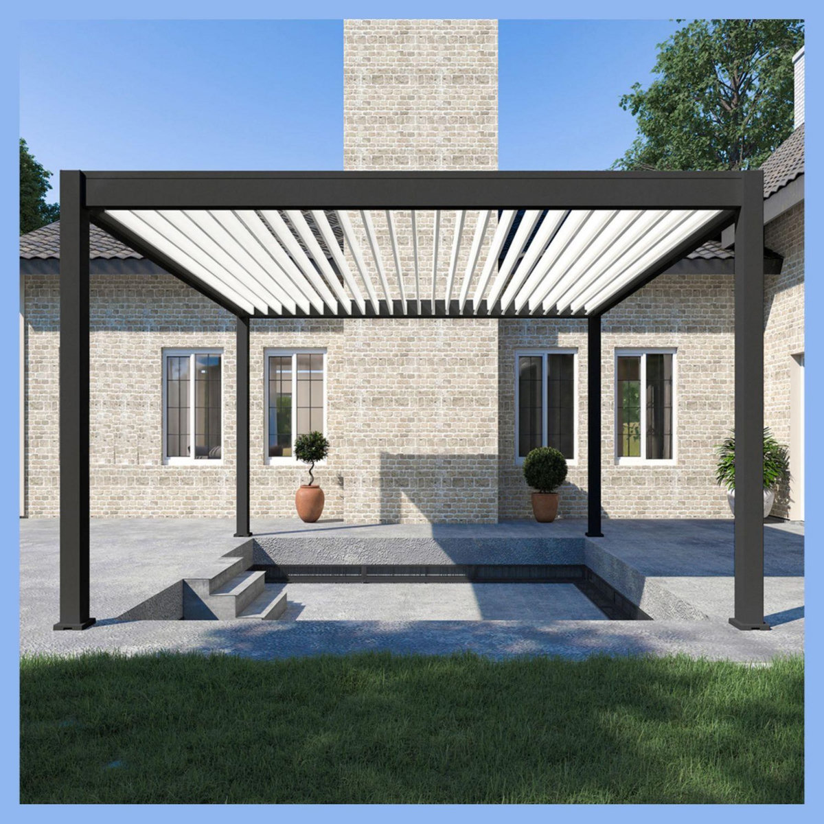 Pergola Bioclimatique autoportée Motorisée (4 pieds) 4x4 m - Aluminium - Anthracite/Blanc VS OMBREA®