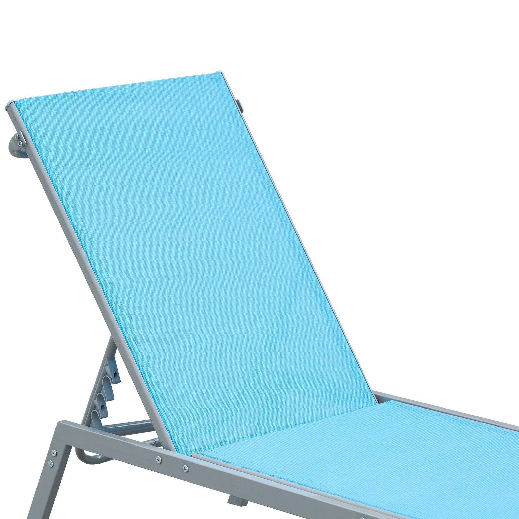 Voir la diapositive 6 : OUTSUNNY Bain de soleil transat - chaise longue - design contemporain - dossier inclinable multi-positions - métal époxy textilène bleu ciel - dim. 170 x 58 x 97 cm