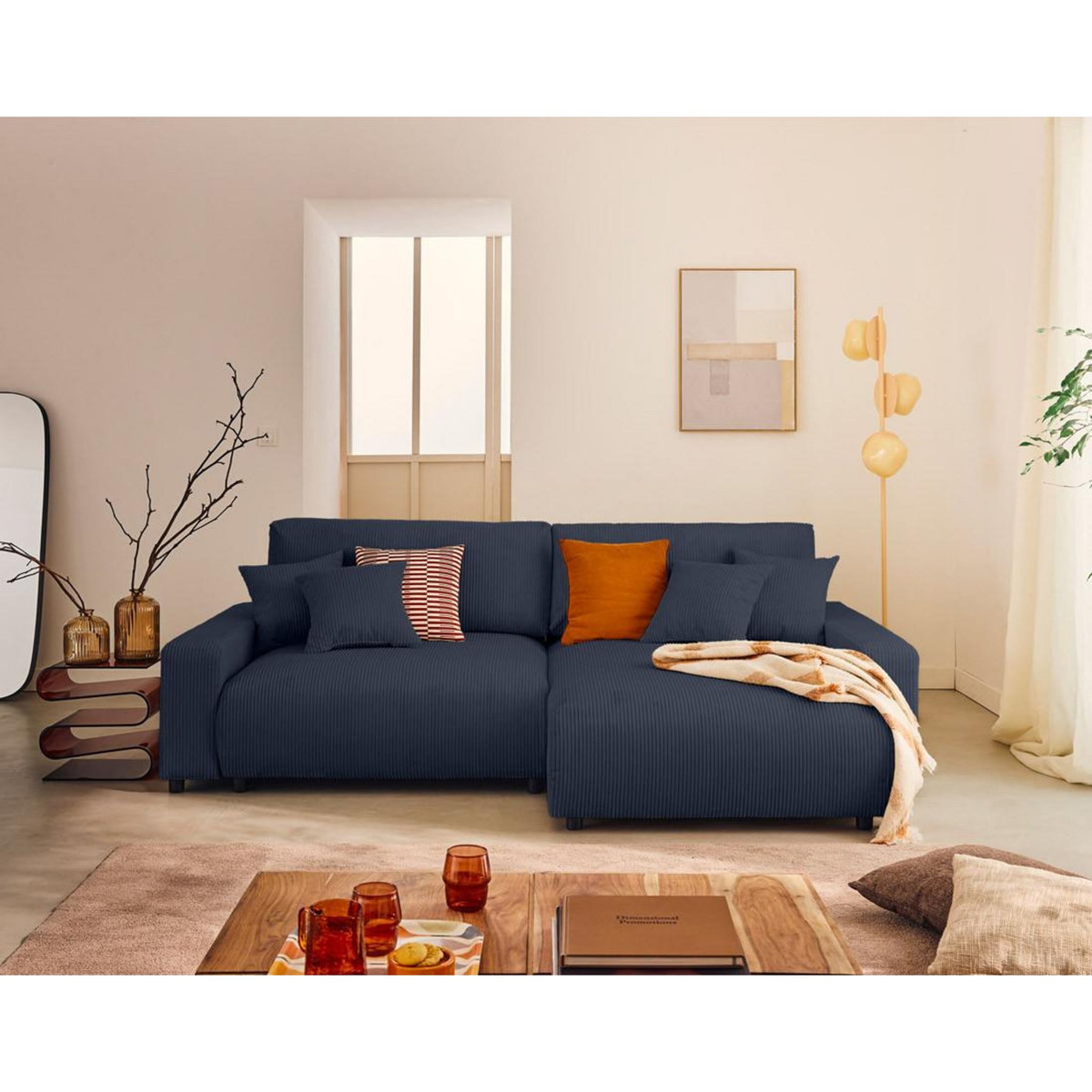 LISA DESIGN Pivoine - canapé d'angle 4 places réversible convertible avec 2 coffres en velours côtelé