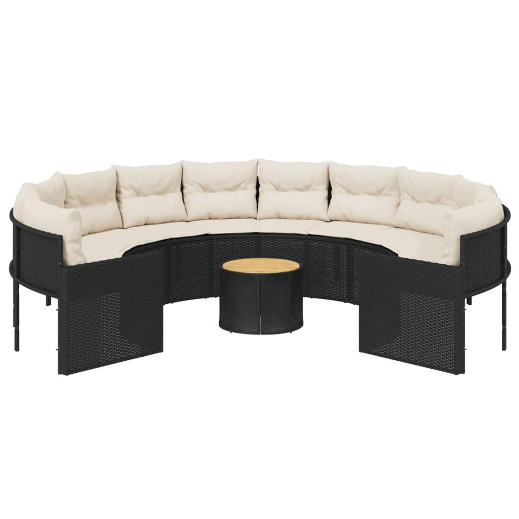 Voir la diapositive 4 : VIDAXL Canape de jardin avec table coussins rond noir resine tressee