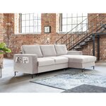 BEST MOBILIER Lilly - canapé d'angle droit - 4 places - convertible avec coffre - en velours. Coloris disponibles : Gris