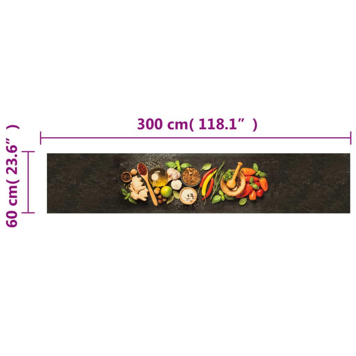 VIDAXL Tapis de cuisine lavable impression d'epices 60x300 cm velours