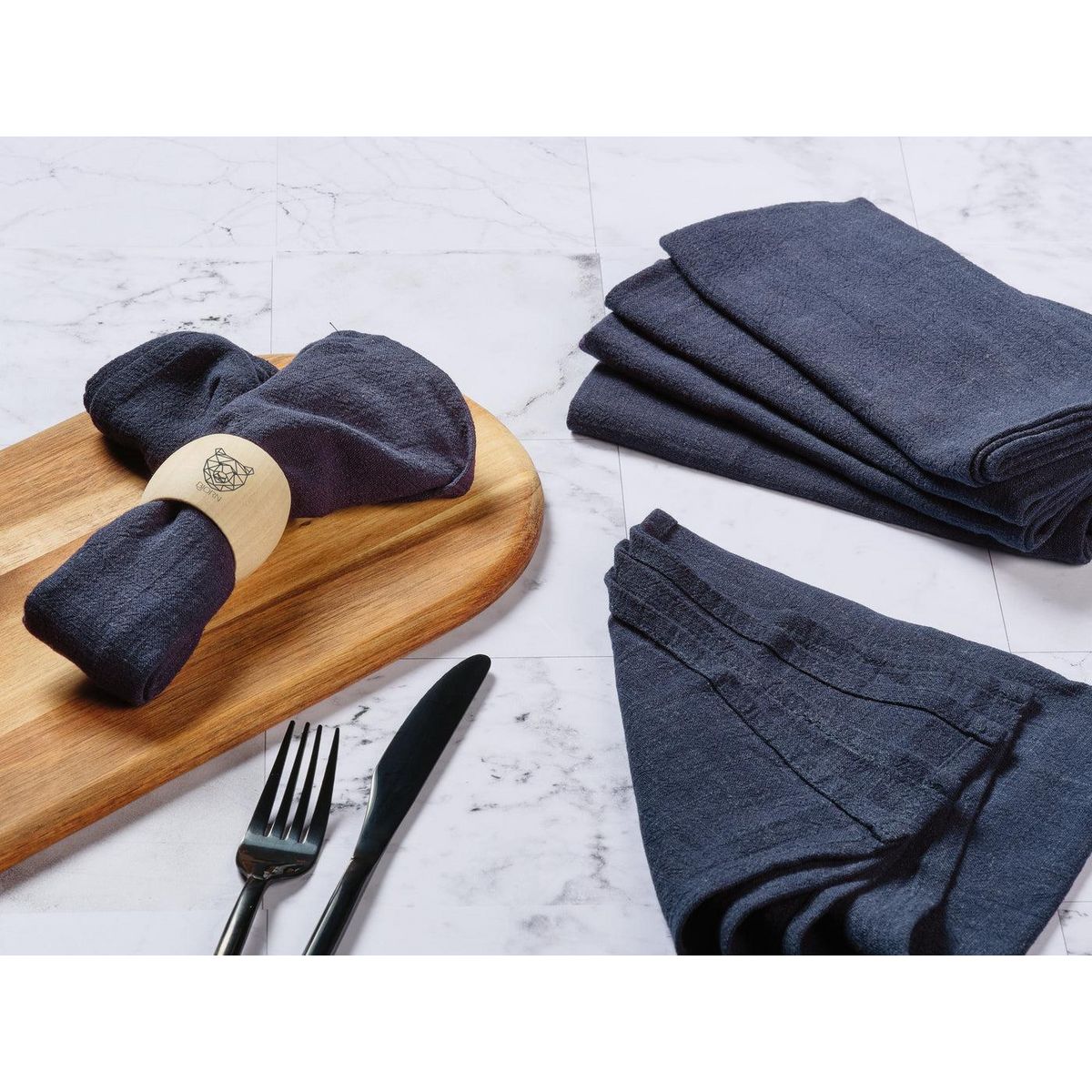 BJORN Serviette de table - 6 pièces - Lin et coton bleu nuit