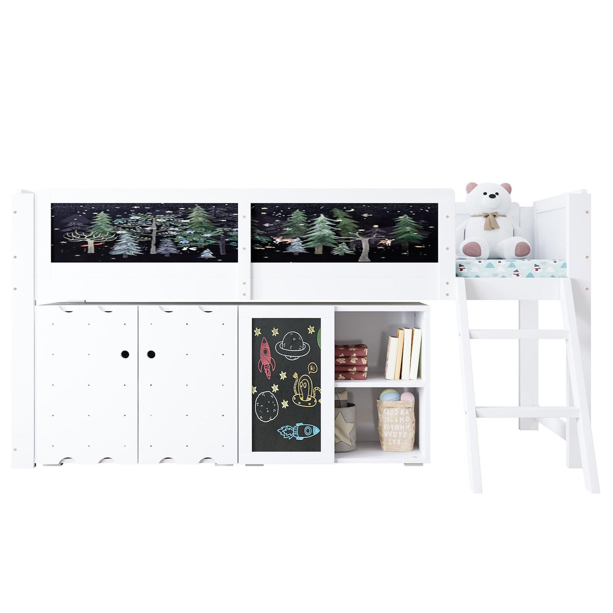 MERAX Lit enfant mi hauteur 90x200 cm coloris blanc pin