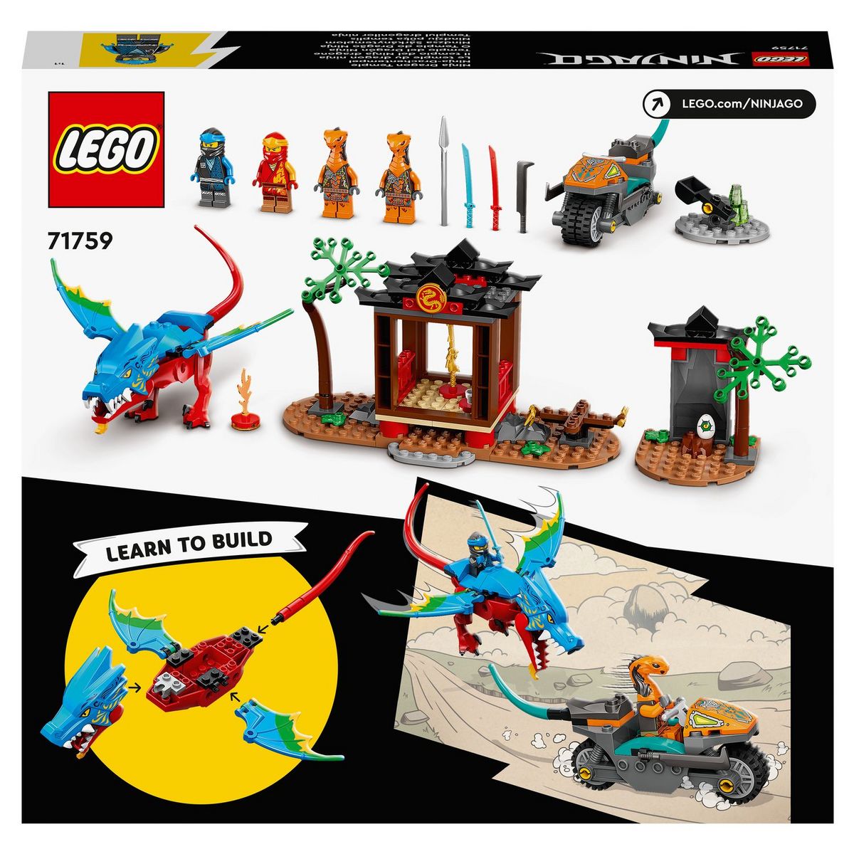 LEGO Ninjago 71759 Le temple du dragon ninja, Ensemble de Jouet et de Figurine avec Moto, Comprend la Figurine Nya pour Protéger le Temple