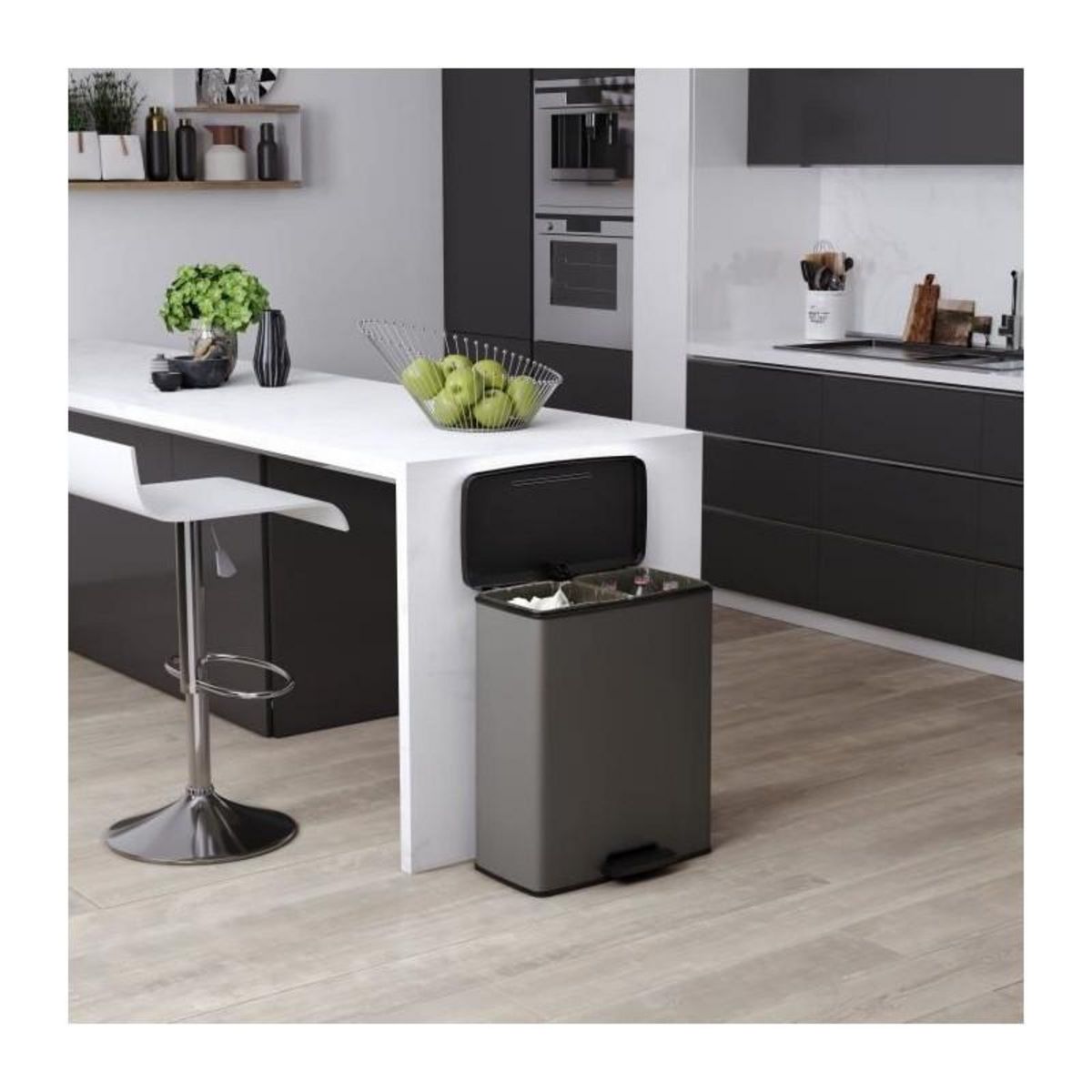 CURVER Poubelle Duo Rectangle - DECO BIN - CURVER - 52L (26+26L) - 49 x 32 x 61 cm - Anthracite