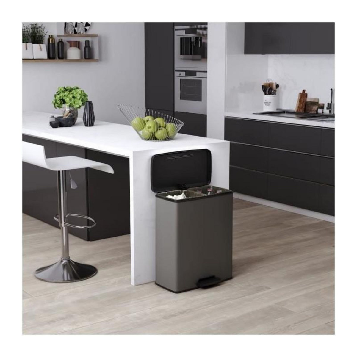CURVER Poubelle Duo Rectangle - DECO BIN - CURVER - 52L (26+26L) - 49 x 32 x 61 cm - Anthracite